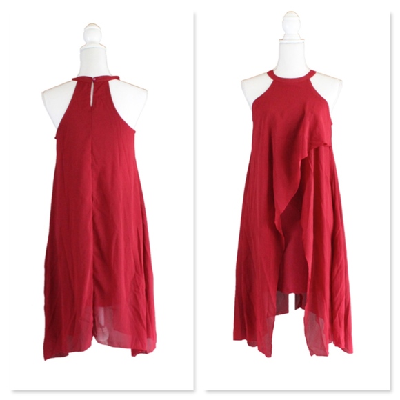 Burgundy Chiffon Overlay Bodycon Mini Dress - Picture 8 of 9